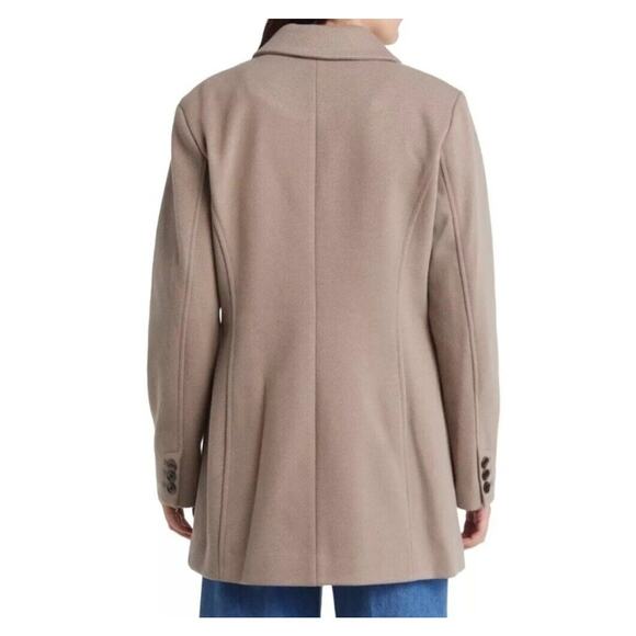 BCBGMAXAZRIA Womens Peak Lapel Double Breasted Coat Large Stone Taupe Classic - Picture 3 of 13